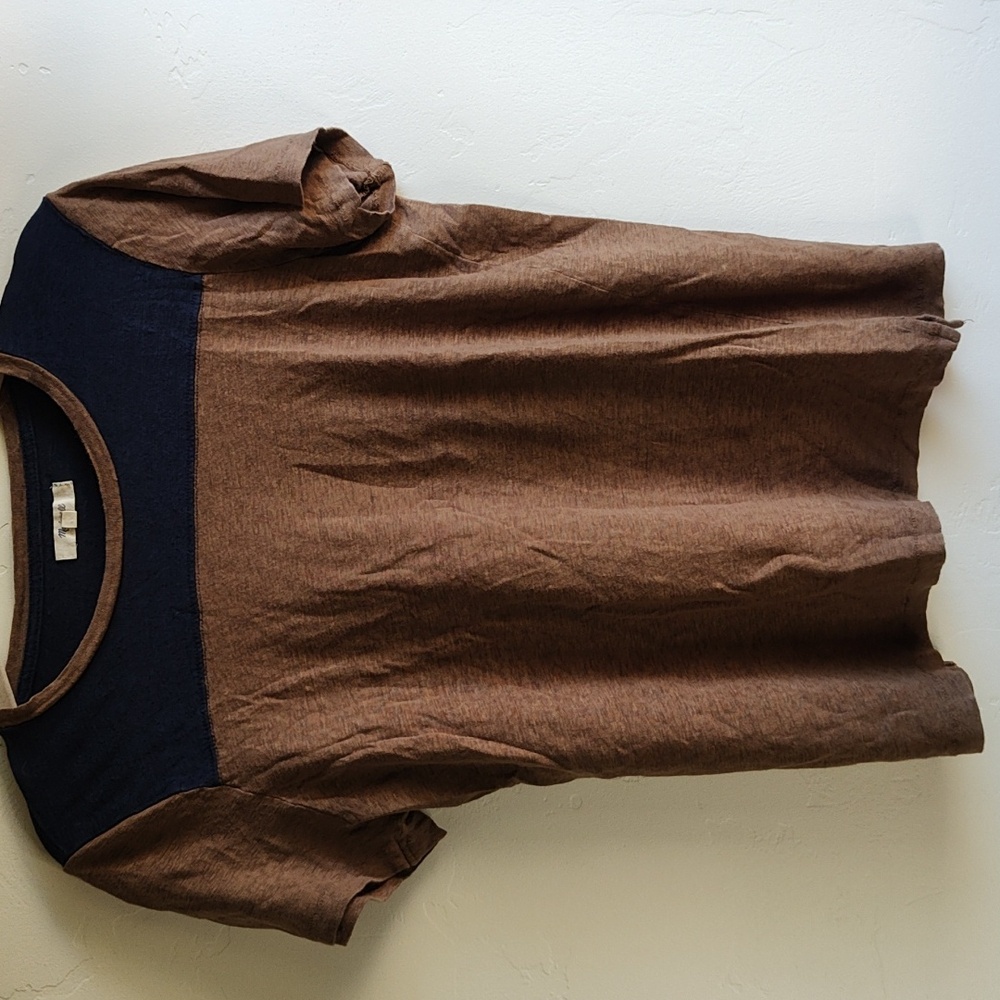 Madewell Blue and Brown T-shirt Size Medium